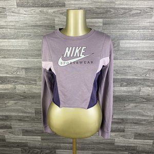 NIKE Graphic Print Crew Neck Purple Cropped Pullover Sweatshirt Women's Size XS